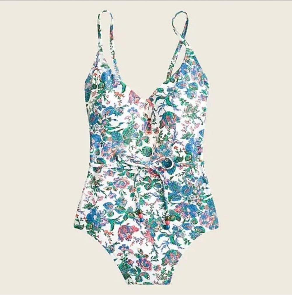 J Crew Eco rounded v-neck one-piece in English garden Item AX988 size 10 - Picture 5 of 11